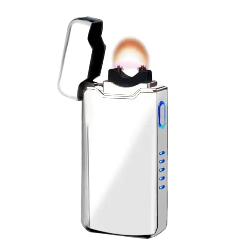 SKRFIRE Electric Lighter Windproof Flame Electric Lighter Plasma-Flame Arc Lighter Rechargeable USB Lighter Flame Lighter with Battery Indicator（Sliver）