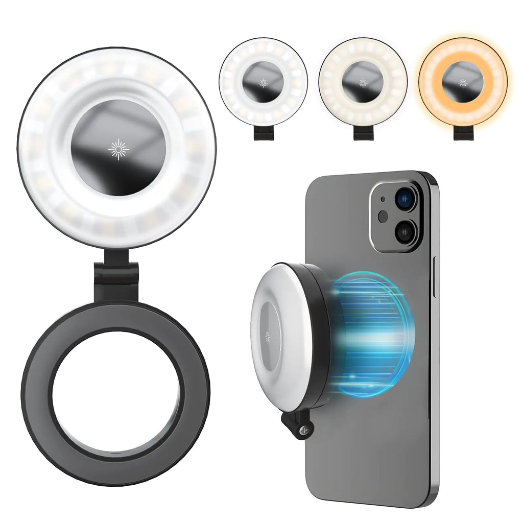 SENWOW Phone Ring Light Rechargeable Magnetic Selfie Light Adjusted 3 Light Modes 180° Flip Ring Light for Makeup Video TikTok Vlog Travel Photography Compatible with iPhone and Android