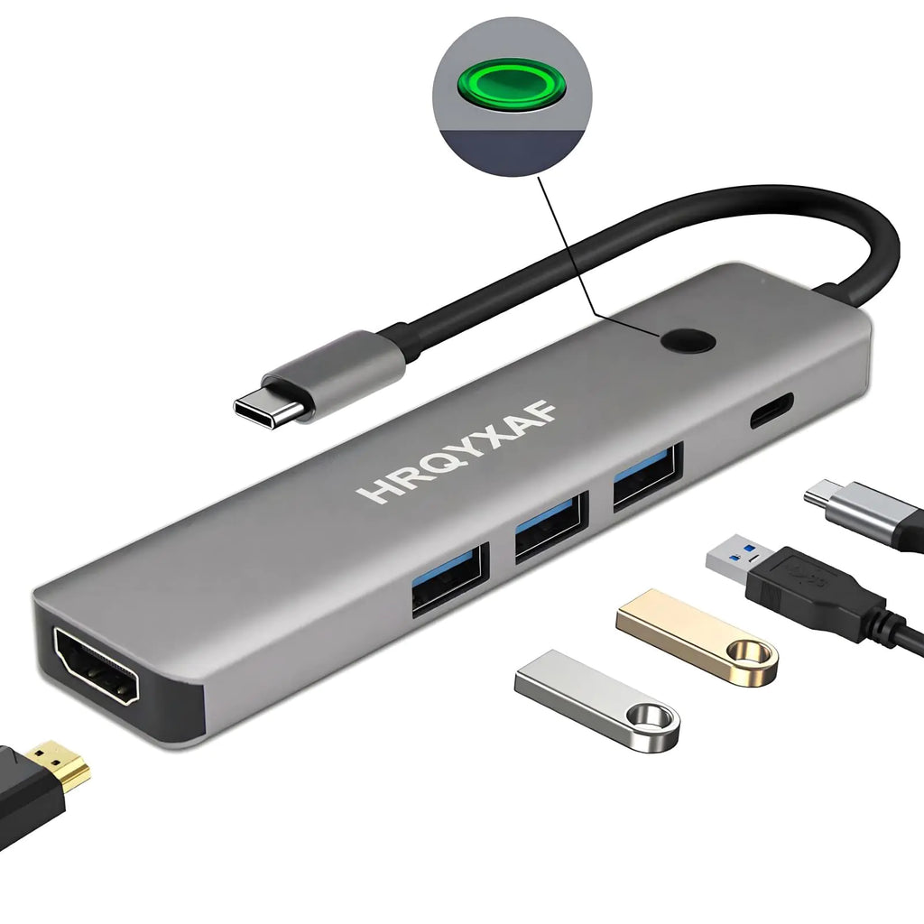 5 in 1 USB C Hub Multifunctional Docking Station HDMI Adapter Equipped with 1 Screen on/Off Button 1 HDMI Port PD 100W Power 3 USB3.0 Ports USB c to hdmi hub for laptops Other C Devices